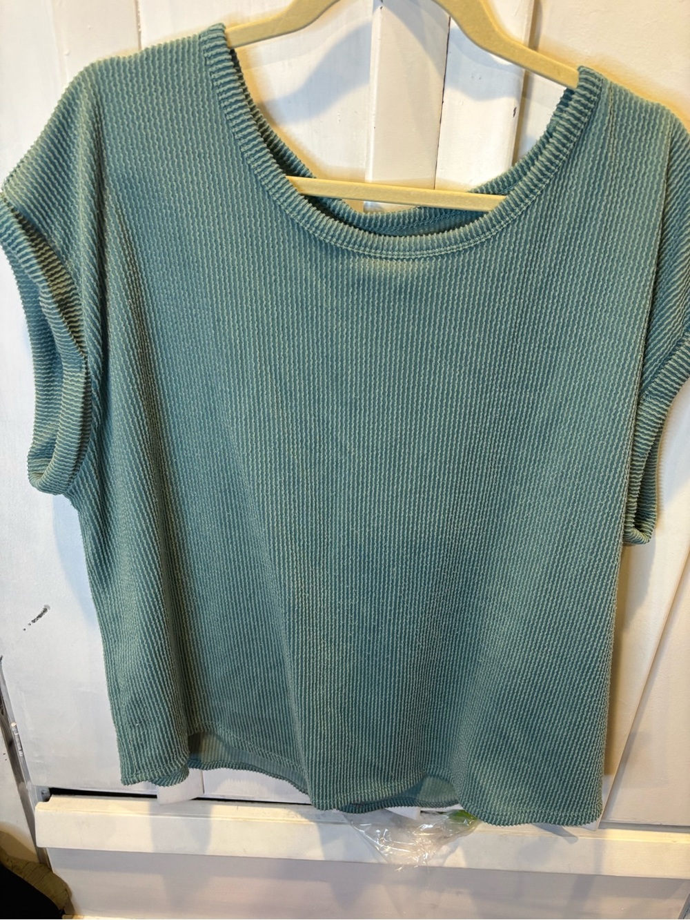 Vintage Light Teal Ribbed Short Sleeve Tee